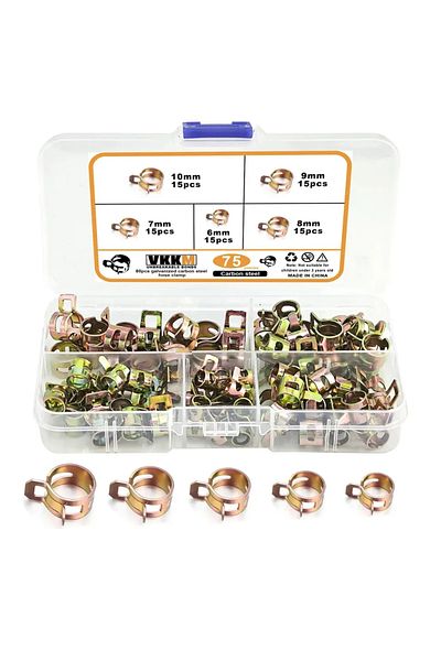 Choice 75pcs 6-10mm Manganese Steel Spring Driven Hose Clamp Low Pressure Air Clamp Fastener Sorting Kit...
