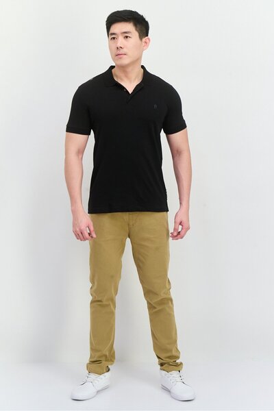 French Connection Men Regular Fit Brand Logo Short Sleeves Polo, Black