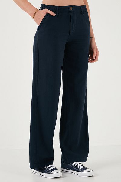Lela Cotton Standard Fit High Waist Wide Leg Pants Pants 668Yp5193