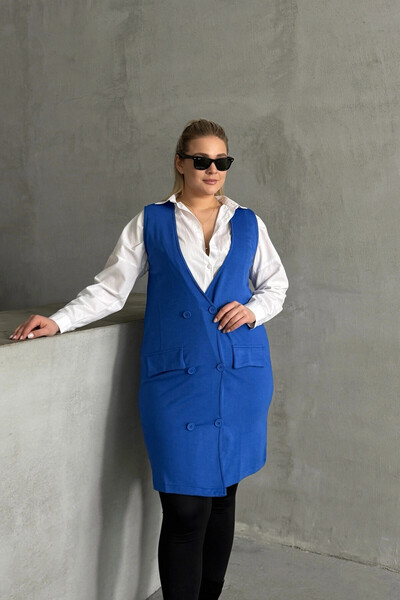 Stil Diva Plus Size Zero Sleeve Button Front Pocket Look Cardigan 300862