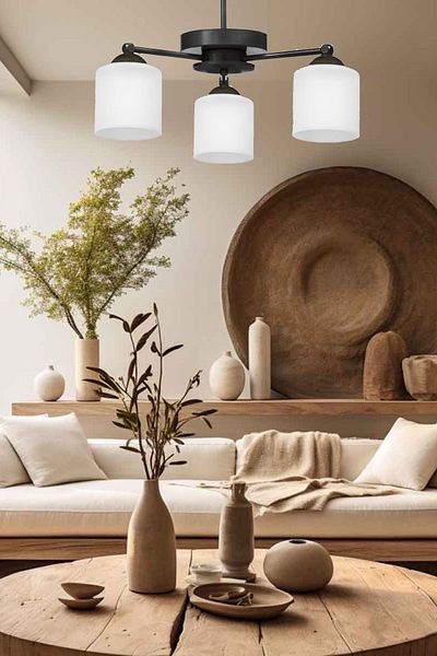 Uçar Bolero White Cylinder Glass Plophonier Triple Chandelier Room Living Room Triple Chandelier
