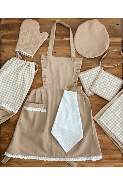 DESİGNBYASYAA Mutfak Önlüğü Seti 8 Parça Leke Tutmaz Su Itici Önlük Seti