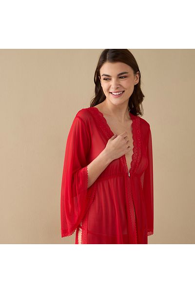 FAV Textured Night Dress with V-neck and Long Sleeves
