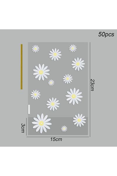 Choice as picture A02-L-50pcs 50/100pcs Daisy Flower Candy Bags Transparent Cookie Biscuit Baking Packaging
