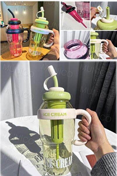 Munico 1300ML Saplı Kapaklı Su Şişesi Pipetli Sızdırmaz İçme Kupası BPA İçerm...