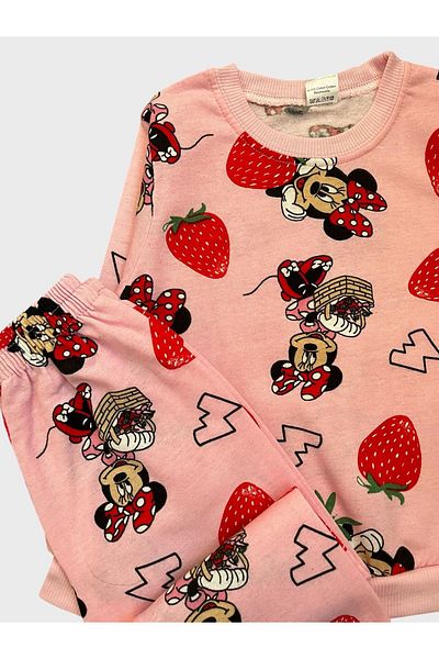 ALİŞ KİDS Girl's Cotton Raster Pink Strawberry Print Long Sleeve Pajamas Set
