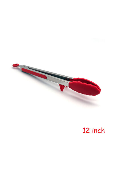 Choice L Red 12inch LMETJMA Kitchen Cooking Tongs Heat Resistant Stainless Steel BBQ Tong with Silicone Tip