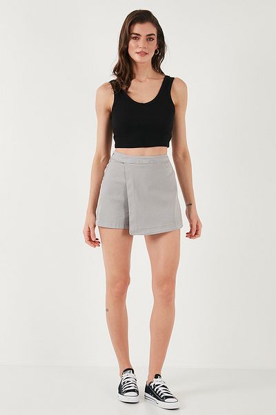 Lela Bumbac, cu fermoar, mini pantaloni scurți asimetrici, fuste, pantaloni scurți, 668YP4411