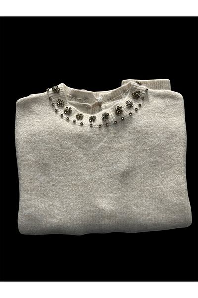 SHEGGY pulover tricot brodat cu gât rotund