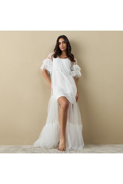 FAV Mesh Detail Night Gown with Fringes