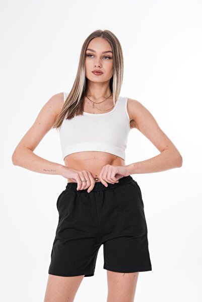 ŞİMAL Women's Rubber Waist Detailed Combed Cotton Shorts 250058   -