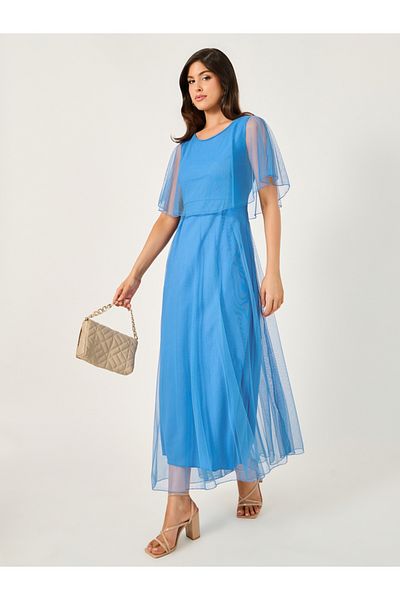Styli Mesh Cape Sleeve A-Line Maxi Dress