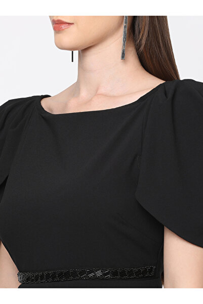 Mish By Styli Boat Neck Beaded Waistband Midi Dress