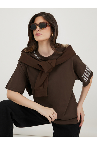 Styli تي شيرت طويل الحجم يحمل شعار Note To Self