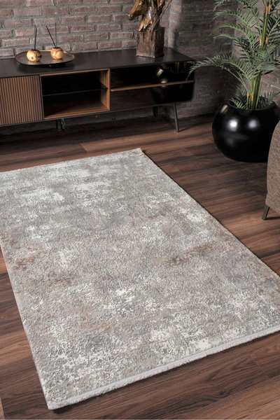 KREASYON HALI Vavien 1383 Gri Yumuşak Dokulu Salon Mutfak Koridor Oturma Odası Yolluk Halı Makine Halısı