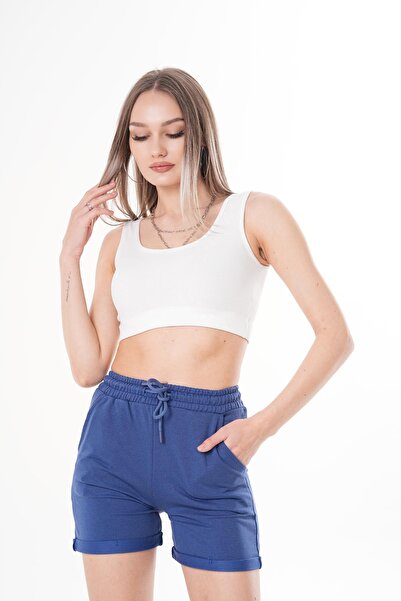 ŞİMAL Women's Rope Detailed Double Leg Combed Cotton Shorts 250061   -