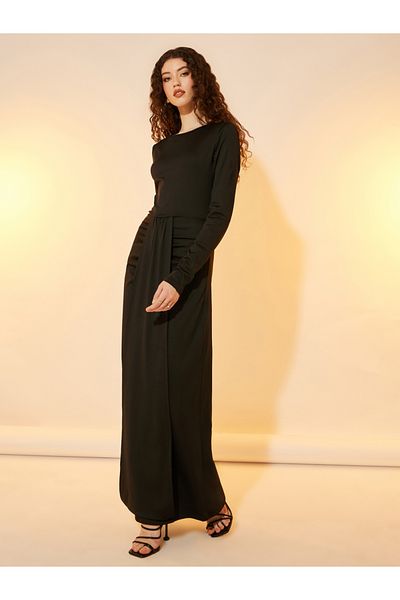 Take Two By Styli Ruched Sheath Maxi Dress with Drape Overlay