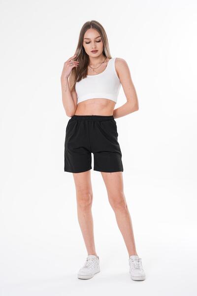 ŞİMAL Women's Rubber Waist Detailed Combed Cotton Shorts 250058   -
