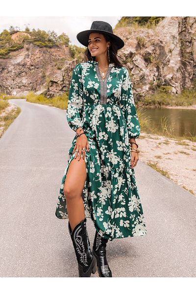 Russty Dustty By Styli Floral Print Cuffed Sleeve A-Line Maxi Dress