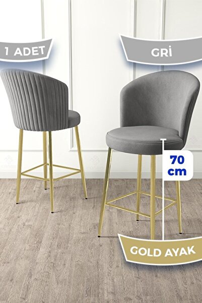Canisa Fora Serisi Ada Mutfak Bar Sandalyesi Gold Kaplama Metal Ayaklı Babyface Kumaşlı 1 Gri Sandalye