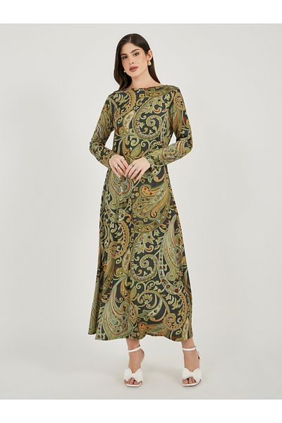 Styli All Over Print Long Sleeves A-line Maxi Dress