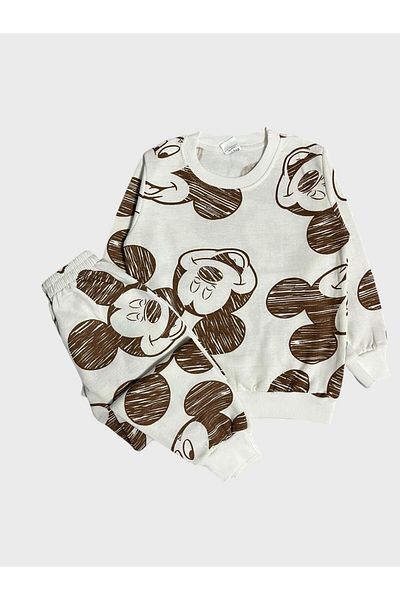 ALİŞ KİDS Boy's Cotton Raster White Brown Long Sleeve Pajamas Set