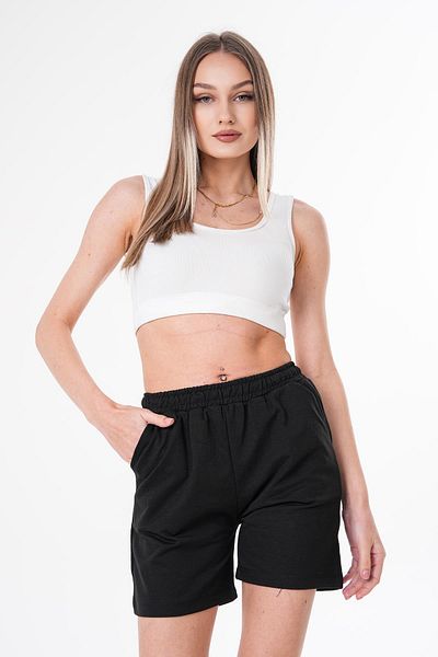 ŞİMAL Women's Rubber Waist Detailed Combed Cotton Shorts 250058   -