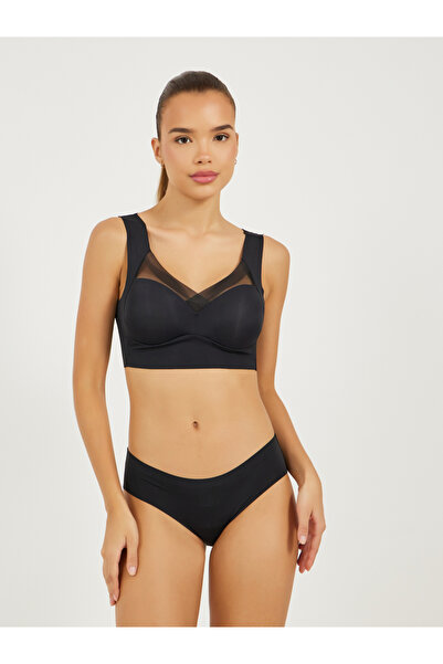 Styli Pack of 3 - Padded Non Wired Full Support Mesh Cross Over Front Detail Crop Top