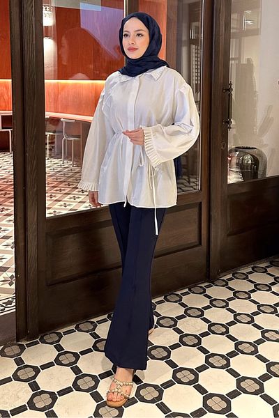Ovn. Pleated Detailed Long Shirt - Ecru