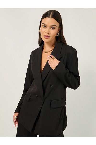 Styli Double Breasted Notch Lapel Neck Longline Blazer