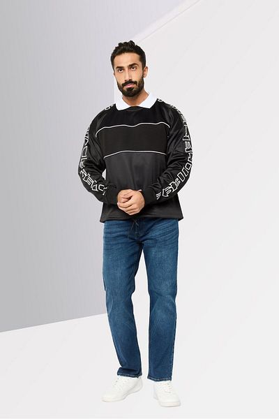 Diesel Men Spread Collar Long Sleeves Brand Logo Sweatshirt, Black