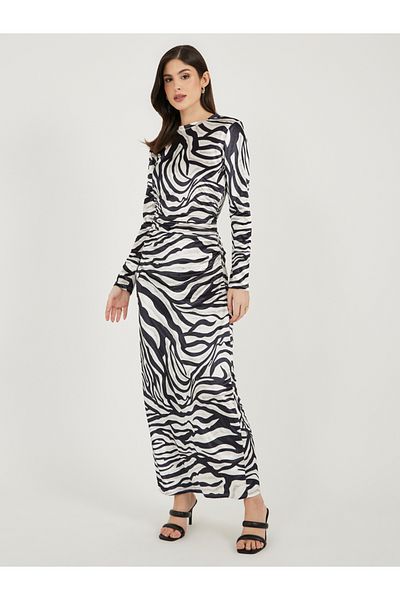 Styli Animal Print Long Sleeves Bodycon Maxi Dress