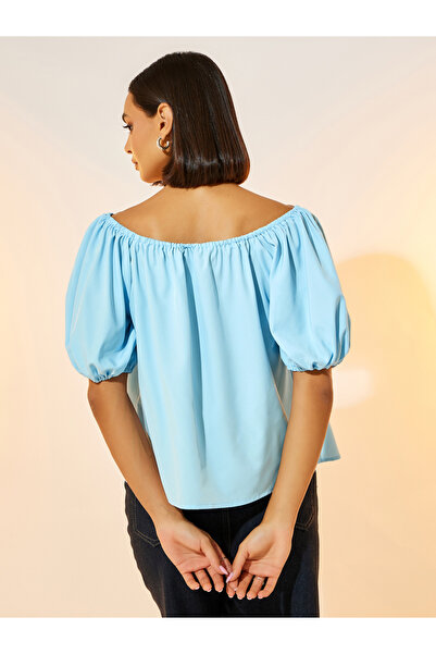 Take Two By Styli Elasticized Wide Neck Puff Sleeves Top