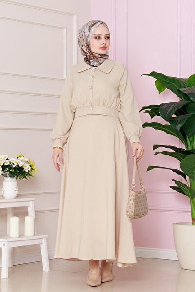 Sevitli Σετ φούστα μπεζ χρώματος με τσέπη