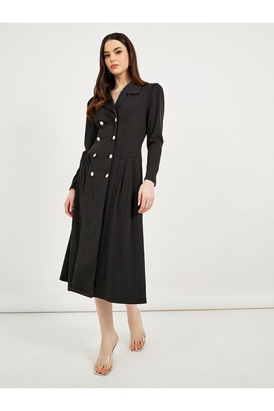 Styli Notch Lapel Collar Double Breasted Blazer Midi Dress