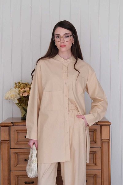 Ceylan Otantik Πουκάμισο με λεπτομέρεια Cream Cross Pocket