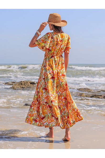 Russty Dustty By Styli Floral Print V Neck A-Line Maxi Dress