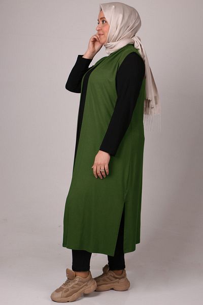 Eslina 34000 Oversized Combed Combed cotton vest - Khaki
