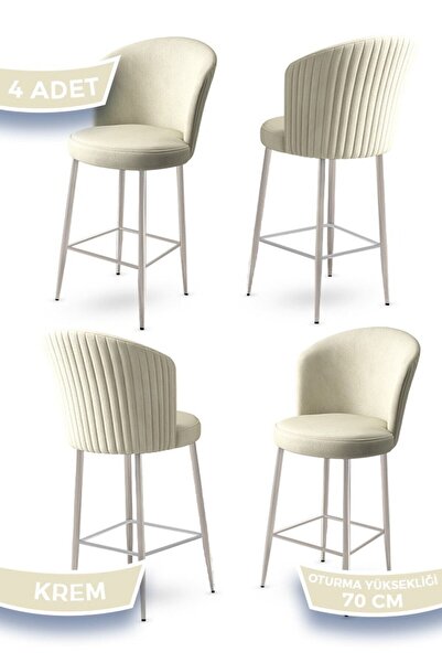 Canisa Fora Serisi Ada Mutfak Bar Sandalyesi Krom Kaplama Metal Ayaklı Babyfa...