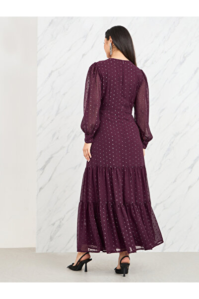 Styli Swiss Dobby Mesh Sleeves Tiered Maxi Dress