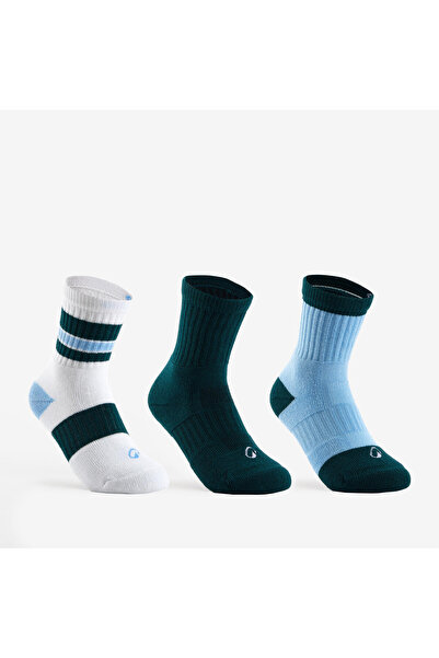 Decathlon جوارب تنس للأطفال - كعب طويل - 3 أزواج - أبيض/أزرق - RS 500