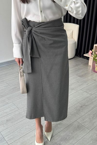 ECEMİ Lacing Detail Anthracite Pencil Skirt