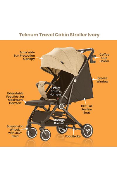 TEKNUM Teknum Travel Cabin Stroller with Coffee Cup Holder-Ivory