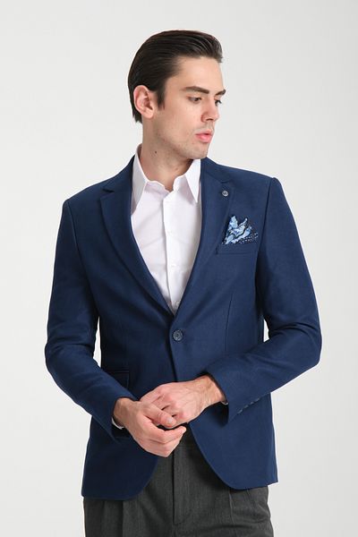 Frappoli Ανδρικό μπουφάν STR Indigo Oversize Mono γιακά με κανονική εφαρμογή Sports Blazer