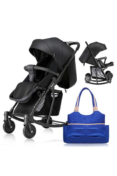TEKNUM Teknum Stroller With Rocker w/ Blue Diaper tote Bag- Black