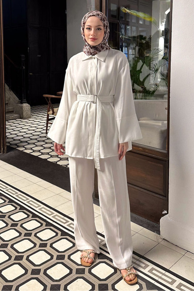 Ovn. Ecru Cotton Belt Suit Set