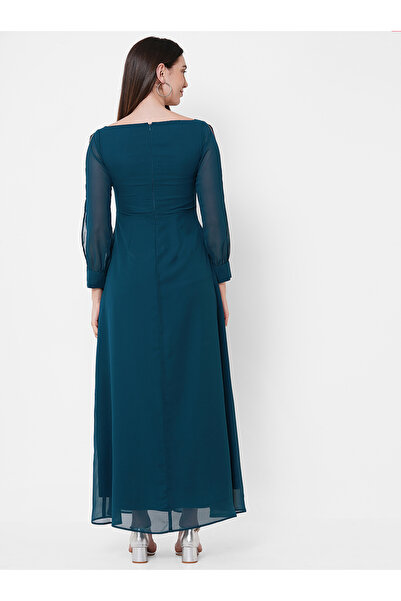 Mish By Styli Embellished Waistband Maxi Dress with Slit Sleeve