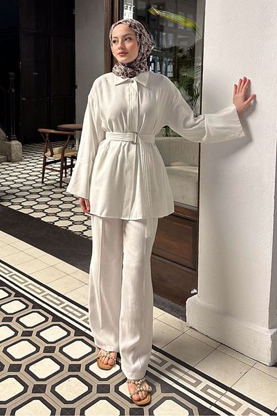 Ovn. Ecru Cotton Belt Suit Set