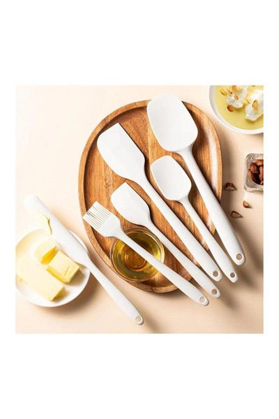 PANJI 6 Piece White Silicone Spatula Set - Heat Resistant, Fireproof and Non-Stick