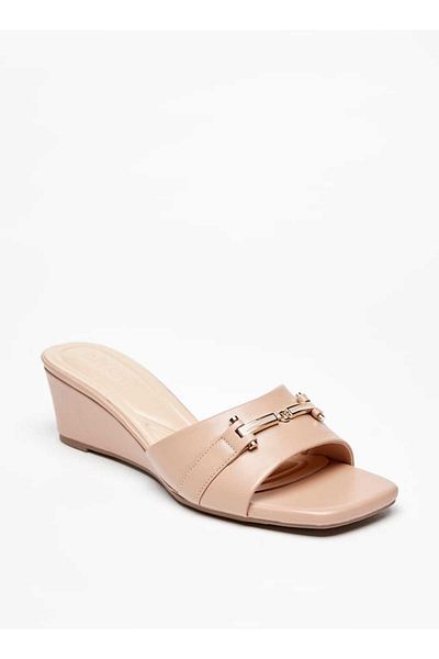 Celeste Women's Solid Slip-On Sandals with Metallic Accent and Wedge Heels